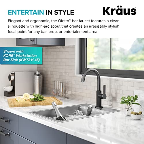 Kraus Oletto Single Handle Kitchen Bar Faucet in Matte Black/Spot Free Black Stainless Steel, Kitchen Sink Faucets, KPF-2822MBSFSB - color: Matte Black/Spot Free Black Stainless Steel, style: Bar Faucet