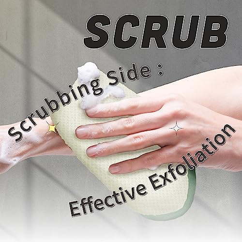 myHomeBody Dual Side Exfoliating Washcloth, White with Green Edge, Set of 5 | Exfoliating Bath Cloth, With Soft and Scrubbing Side, Body Exfoliation Scrubber for Bath and Shower, Durable Construction