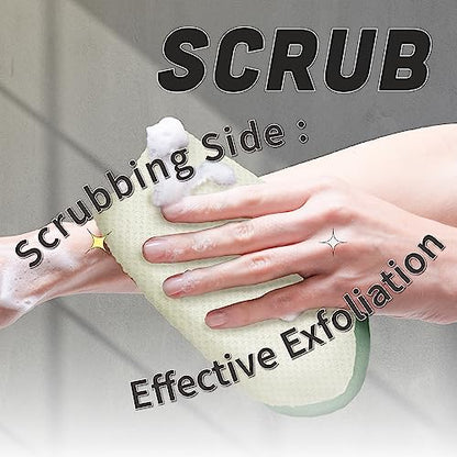 myHomeBody Dual Side Exfoliating Washcloth, White with Green Edge, Set of 5 | Exfoliating Bath Cloth, With Soft and Scrubbing Side, Body Exfoliation Scrubber for Bath and Shower, Durable Construction