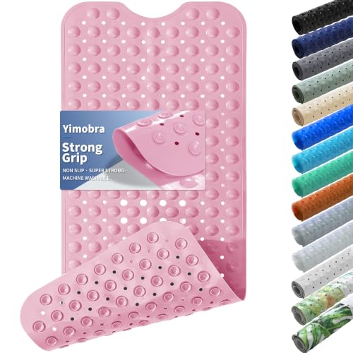 Yimobra Non Slip Bathtub Mat 40 x 16 Inch, Extra Long Shower Mat with Drain Holes, Machine Washable Baby Bath Mats, Strong Suction Cups for Bathroom Floor, Pink - color: Pink