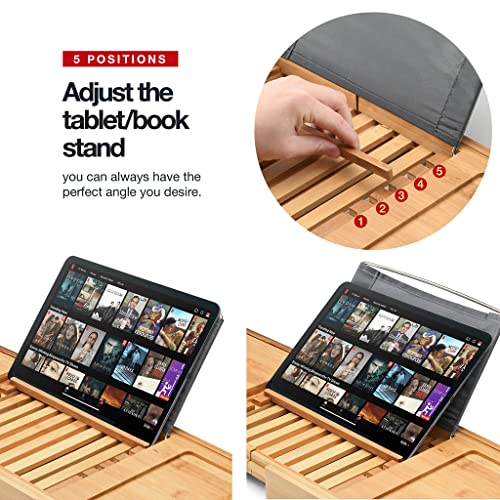 Luxury Foldable Bathtub Tray Caddy - Waterproof Wood Bath Tray for Tub, Expandable Size Fits Most Tubs, Bathroom Accessories for New Home & Mothers, Birthday Gifts for Mom