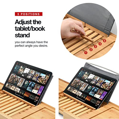 Luxury Foldable Bathtub Tray Caddy - Waterproof Wood Bath Tray for Tub, Expandable Size Fits Most Tubs, Bathroom Accessories for New Home & Mothers, Birthday Gifts for Mom