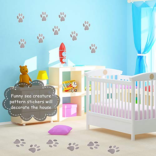 Mudder 20 Pcs Non Slip Bathtub Sticker Cute Anti Slip Shower Sticker Adhesive Black Grey Pink Paw Decal Safety Traction Grip Treads Appliques for Bathtub Pool Boat Stair Shower Floor(Gray) - color: Gray