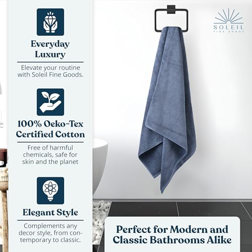 Soleil Fine Goods Luxurious 800 GSM 100% Cotton Bath Towel Set (4-Pack, 27x54) - Heavyweight & Ultra Absorbent, Plush Softness for Bathroom | Hotel & Spa Quality Luxury Towels- Blue Grey - color: Blue Grey