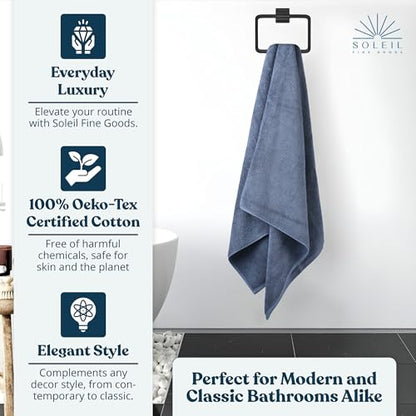 Soleil Fine Goods Luxurious 800 GSM 100% Cotton Bath Towel Set (4-Pack, 27x54) - Heavyweight & Ultra Absorbent, Plush Softness for Bathroom | Hotel & Spa Quality Luxury Towels- Blue Grey - color: Blue Grey