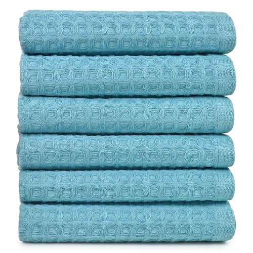 Cleanbear Coastal Turquoise Waffle Wash Cloths for Bathroom Spa 6 Pack | 100% Cotton 13x13 Inches Quick Dry Absorbent Soft Washcloths for Beach House Guest Bathroom Coastal Home Decor - color: Turquoise