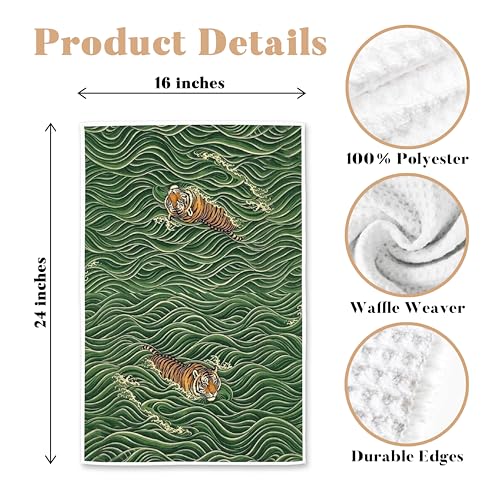 Funny Bathroom Hand Towel, Tiger Swimming Decorative Towels for Bathroom, Soft Microfiber Waffle Weave Housewarming Gift 16x24 Inches (015)