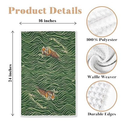 Funny Bathroom Hand Towel, Tiger Swimming Decorative Towels for Bathroom, Soft Microfiber Waffle Weave Housewarming Gift 16x24 Inches (015)