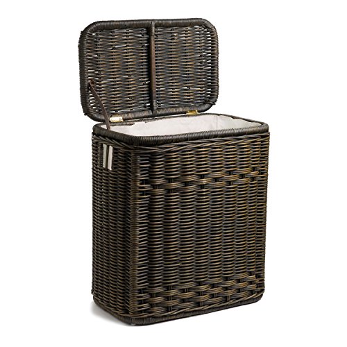 The Basket Lady Narrow Wicker Rectangular Laundry Hamper, Walnut Brown | Outside: 21" L x 13" W x 24" H, 2.7 cu-ft capacity, Removable fabric liner, Handcrafted, Fully-assembled, Natural rattan - color: Antique Walnut Brown