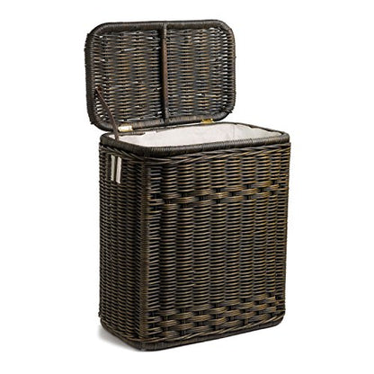 The Basket Lady Narrow Wicker Rectangular Laundry Hamper, Walnut Brown | Outside: 21" L x 13" W x 24" H, 2.7 cu-ft capacity, Removable fabric liner, Handcrafted, Fully-assembled, Natural rattan - color: Antique Walnut Brown