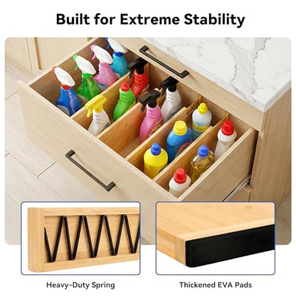 4 Pack 8" Deep Bamboo Drawer Dividers, 17-22" Expandable Kitchen Organizers | Adjustable Spring-Loaded Tension Separators with Foam Pad for Clothes, Utensils, Kitchen, Dresser, Nursery & Bathroom - size: 8"H, 17-22"L Adjustable