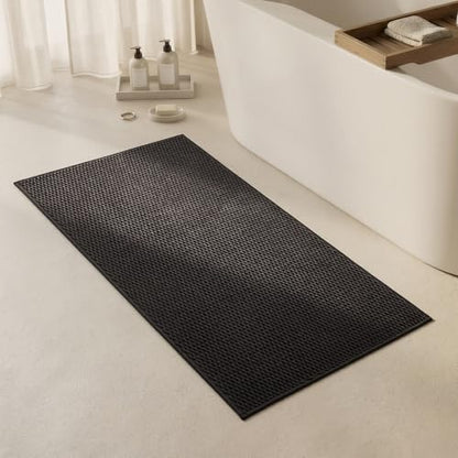 Triohero Bathroom Rugs Non Slip Washable, Super Absorbent Thin Bath Mat Quick Dry Low Pile Bathroom Rug, Black 24"x47" - color: Black, size: 24"x47"
