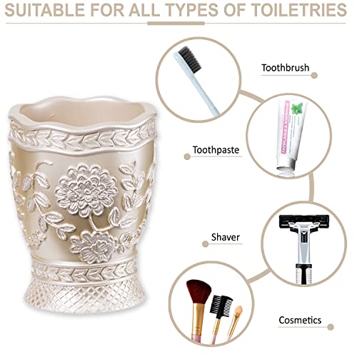 Zahari Home 4pc Rose Vine Bathroom Accessories Sets Lotion Pump, Tumbler, Tooth Brush Holder and Soap Dish Unique Design Beige Bathroom Set - color: Rose Vine, style: 4 Piece Set