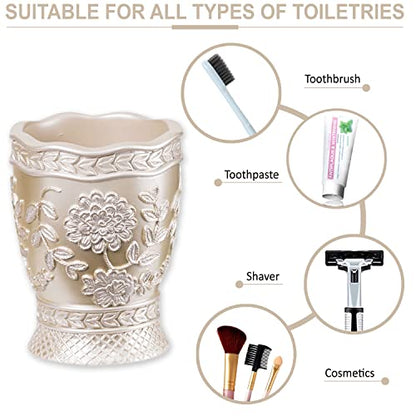 Zahari Home 4pc Rose Vine Bathroom Accessories Sets Lotion Pump, Tumbler, Tooth Brush Holder and Soap Dish Unique Design Beige Bathroom Set - color: Rose Vine, style: 4 Piece Set