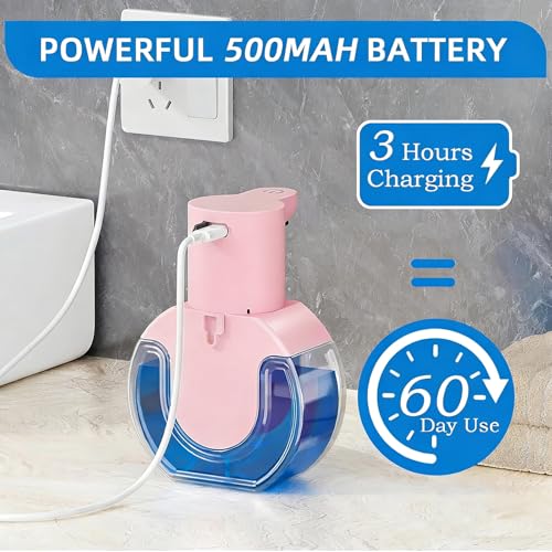 2Pack Automatic Soap Dispenser Touchless, Rechargeable Foaming Soap Dispenser,15oz/420ml Smart Hand Soap Dispensers,4-Level Adjustable,Wall Mount for Bathroom Kitchen Dish Soap(Pink, Foam) - color: 2 Pack-pink 02, style: Foam
