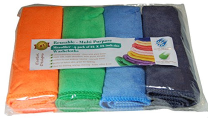 EcoSol Designs - Microfiber Towels, Cleaning & Drying Must-Have, Soft, Thick Dry/Wipe for Personal/Home/Office/Car Use, 4 12x12 Microfiber Towels with Hanging Loops in Orange, Blue, Green and Grey - color: Orange, Green, Blue, Grey