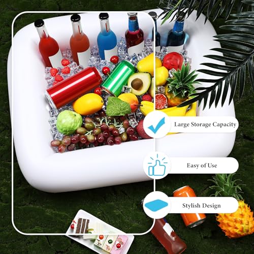 FillTouch Rectangular Inflatable Serving Bar Floating Drink Holder for Pool Inflatable Cup Holders Hot Tub Accessories, Adults Swimming Fun Drink Floats for Swimming Pool Party(White) - color: White