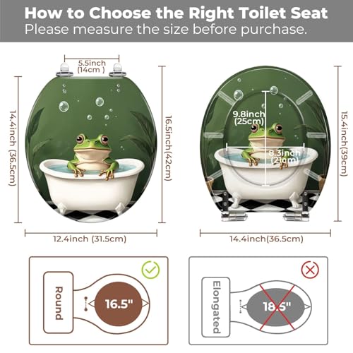 Round Resin Toilet Seat, Quietly Close Quick Release Hinges Cover | Toilet Lid Cover Easy to Clean and Install, Funny Cute Frog Cool Animal Green Plant Leaves Tropical Heavy Duty Toilet Seat - color: pattern5, size: O-shape