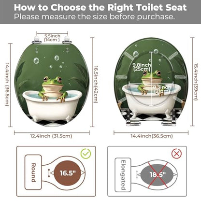 Round Resin Toilet Seat, Quietly Close Quick Release Hinges Cover | Toilet Lid Cover Easy to Clean and Install, Funny Cute Frog Cool Animal Green Plant Leaves Tropical Heavy Duty Toilet Seat - color: pattern5, size: O-shape