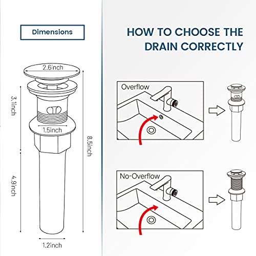 REGALMIX Antique Brass Pop Up Bathroom Vessel Sink Drain Stopper,Built-in Anti-Clogging Strainer, Fits Standard American Drain Hole(1-1/2" to 1-3/4"), with Overflow RWF083R - color: Antique Brass, size: With Overflow