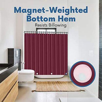 No Smell Shower Curtain Liner 72x72 Burgundy - PEVA Plastic Shower Curtain for Bathroom, PVC-Free Waterproof Burgundy Shower Liner with Metal Grommets and Magnet-Weighted Bottom Hem - Washable Liner - color: Burgundy