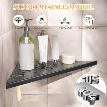 Corner Shower Shelves 2-Pcs, 10” Rustproof 304 Stainless Steel Shower Corner Shelf with Razor Holder, Recessed Bathroom Shower Shelf for Tiled Wall
