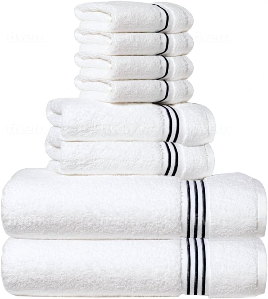 8-Piece Premium Towel Set, 2 Bath Towels, 2 Hand Towels, and 4 Wash Cloths, 100% Ring Spun Cotton Highly Absorbent Towels for Bathroom, Gym, Hotel, and Spa - color: Black