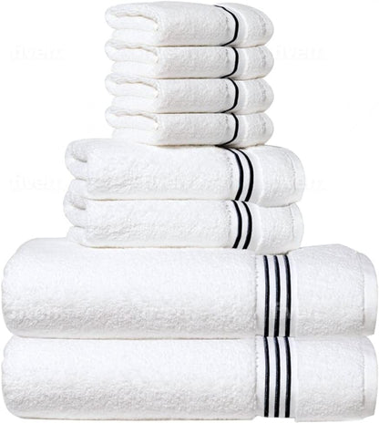 8-Piece Premium Towel Set, 2 Bath Towels, 2 Hand Towels, and 4 Wash Cloths, 100% Ring Spun Cotton Highly Absorbent Towels for Bathroom, Gym, Hotel, and Spa - color: Black