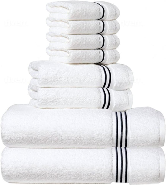 8-Piece Premium Towel Set, 2 Bath Towels, 2 Hand Towels, and 4 Wash Cloths, 100% Ring Spun Cotton Highly Absorbent Towels for Bathroom, Gym, Hotel, and Spa - color: Black