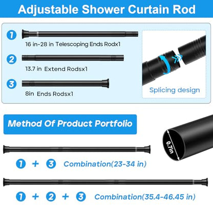 MEXAU 2 Pack Spring Tension Curtain Rods 24-46In Black Shower Curtain Rod | Adjustable Spring Tension Rods No Drilling for Window Closet Kitchen Wardrobe Bathroom, Non Slip Tension Rods ,7/8" Diameter - color: Black-2P, size: 24-46 Inch