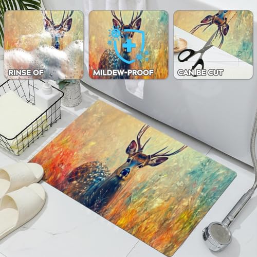 Bathroom Runner Mat Rugs Long,Hipster Deer Landscape Nature Scenery Picture Diatomite Stone Bath Mat Large Absorbent Diatomaceous Earth Mat Non Slip Fast Dry Shower Mat Bathroom Rugs 16x42in - color: Design07