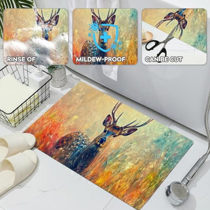 Bathroom Runner Mat Rugs Long,Hipster Deer Landscape Nature Scenery Picture Diatomite Stone Bath Mat Large Absorbent Diatomaceous Earth Mat Non Slip Fast Dry Shower Mat Bathroom Rugs 16x42in - color: Design07