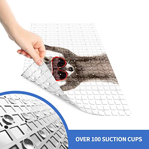 FCZ Bath Tub Mat Non Slip Shower Mat Animal Raccoon Funny 26.8x15 inches Rectangular PVC Mat with Suction Cups Drain Holes Machine Washable - color: Animal Raccoon Funny