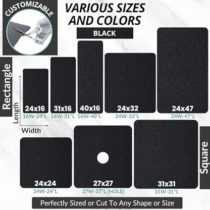 Enkosi Loofah Non-Slip Shower Mat - Shower Floors, Bathtub, Bathrooms, Wet Areas - Cushioned Bath Mat with Drain Holes - Quick Dry PVC, Secure Safety Pad Without Suction Cups (32x24 Black) - color: Black, size: 32" x 24" (Rectangular)