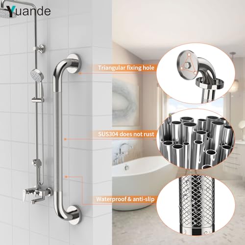 24 Inch Anti Slip Shower Grab Bar,YuanDe Chrome Bath Grab Bar | Stainless Steel Knurled Bathroom Safety Rail, Shower Handrail Support, Handicap Elderly Balance Assist Handles-1.25" Diameter - color: Chrome, size: 24inch-1 Pack