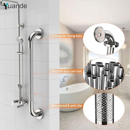 24 Inch Anti Slip Shower Grab Bar,YuanDe Chrome Bath Grab Bar | Stainless Steel Knurled Bathroom Safety Rail, Shower Handrail Support, Handicap Elderly Balance Assist Handles-1.25" Diameter - color: Chrome, size: 24inch-1 Pack