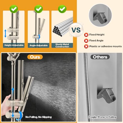High Pressure Rain Shower Head with Handheld Combo, 10 Inch Square Rainfall Showerhead, Adjustable Slide Bar Dual Shower System, 3 Spray Modes, 59" Stainless Steel Hose, Brushed Nickel - color: Brushed Nickel, style: Basic