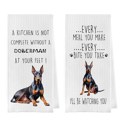 Funny Doberman Dish Towels Set - Funny Doberman Gifts Decorative Waffle Kitchen Towels, Doberman Hand Towels, Doberman Tea Towels, Doberman Gifts (16×24 Inches, Set of 2) - color: Doberman