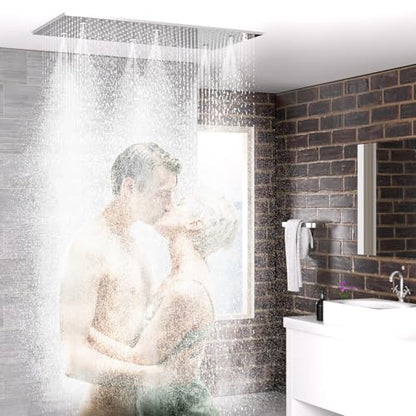 Dual Functions Luxury High Pressure Rain Shower Head, 16"x32" Large Ceiling Full Body Shower Head with Silicone Nozzles Rectangle Mist Showerhead, Modern Chrome Finish - color: Chrome, style: 2 Modes - Rainfall&Mist