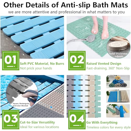 easyBee Shower Mat 27.5"x15.7", Bathtub Mat Non-Slip Bath Mat, Bathing Mat for Tub, Machine Washable, Anti-Slip Shower Liner (Khaki) - color: Khaki
