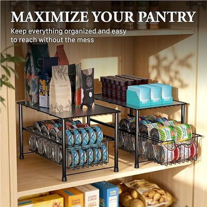 Simple Houseware Wired Stackable Under Sink Cabinet Sliding Basket, Black | Free Standing Organizer Drawer, Kitchen/Pantry/Cabinet/Counter - color: Black