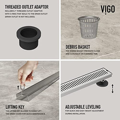 VIGO Elan 36 in. Linear Shower Drain in Brushed Nickel - VG07003BN - color: Brushed Nickel, size: 36 in.