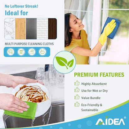 AIDEA Microfiber Cleaning Cloth, 50PK, Microfiber Towels for Cars, All Purpose Cleaning Rags for House, Dusting Cloth for Kitchen, Car, Window, 12"×12" - color: Blue/Yellow