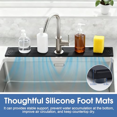 24 Inch Kitchen Sink Splash Guard, Sink Splash Guard Behind Faucet, Silicone Faucet Handle Drip Catcher Tray Mat for Kitchen, Bathroom Counter, Dark Gray, 23.6" x 4" - color: Dark Gray, size: 23.6" x 4"