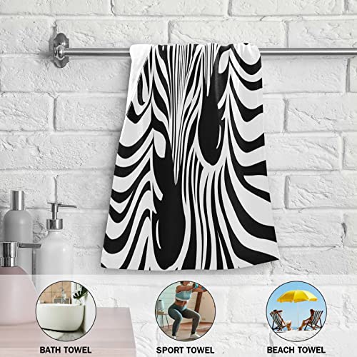 Zebra Hand Towels for Bathroom,Black and White Stripes Zebra Head Leopard Animal Print Small Bath Towels 16"x28" Soft Absorbent Bathroom Hand Towel for Face,Gym,Tea,Guest Kitchen Dish Towel Set of 2 - color: Black White Zebra