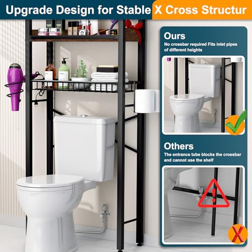 Over The Toilet Storage Cabinet,4 Tier Bathroom Organizers and Storage With Adjustable Shelf Waterproof Feet Pad and Basket ,Multifunctional Space Saver Freestanding Bathroom Shelves With Dividers - color: Brown