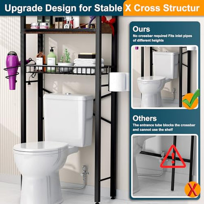 Over The Toilet Storage Cabinet,4 Tier Bathroom Organizers and Storage With Adjustable Shelf Waterproof Feet Pad and Basket ,Multifunctional Space Saver Freestanding Bathroom Shelves With Dividers - color: Brown