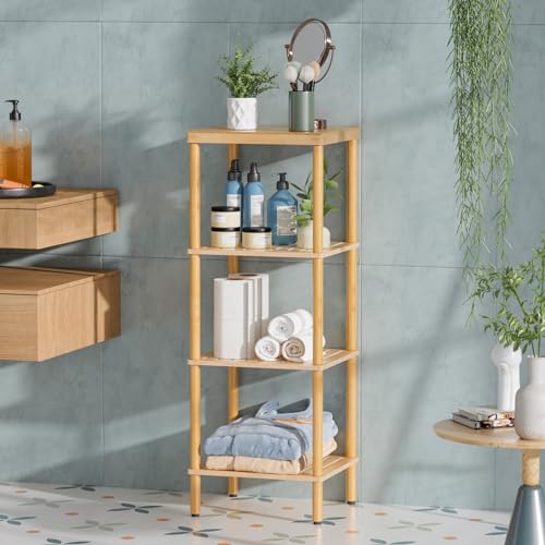 AmazerBath Bamboo Bathroom Shelf, 4-Tier Bathroom Storage Shelf, Multifunctional Storage Rack for Living Room Bedroom Kitchen, Space Saver - size: 4 Tier - Natural