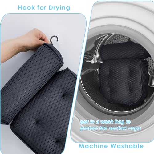 AEROiVi Luxury Bath Pillows for Tub Soft Mesh Strong 6 Suction Cups Black | Bath Pillow with laundry bag head and neck support Relaxing Bath Washable Quick-Dry Bath Accessories Spa Gifts - color: Black