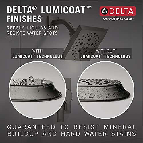 Delta Black Stainless Square Rain Shower Head, 12 Inch Metal Large Shower Head Rainfall, Overhead Rain Showerhead, 2.5 GPM Flow Rate, Lumicoat Black Stainless 52159-KS-PR25 - color: Black Stainless